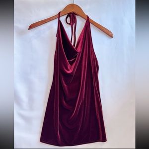 NWOT Forever 21 Burgundy Velvet Halter Dress